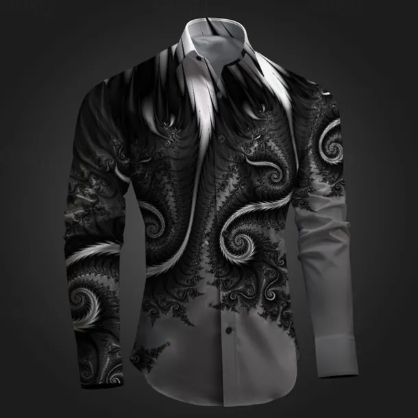 Men's Button Up Shirt Printed Shirts Long Sleeve Subcultural Vacation Party Street Spring & Summer Turndown Print Button-Down Red Blue Purple Gray