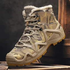 Men's Camouflage Winter Hiking Boots with Fur Lining – Waterproof Insulated Outdoor Snow Boots