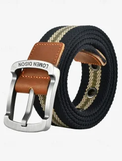Men's Canvas Belt with Leather Buckle – Durable Woven Belt with Double Eyelets and Metal Buckle, Casual Style for Everyday Wear