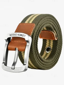 Men's Canvas Belt with Leather Buckle – Durable Woven Belt with Double Eyelets and Metal Buckle, Casual Style for Everyday Wear