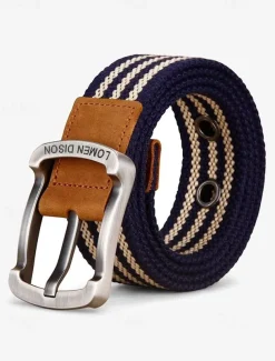 Men's Canvas Belt with Leather Buckle – Durable Woven Belt with Double Eyelets and Metal Buckle, Casual Style for Everyday Wear