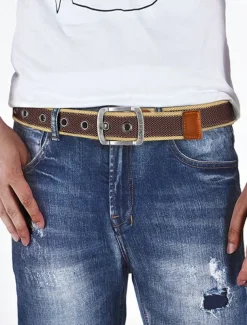 Men's Canvas Belt with Leather Buckle – Durable Woven Belt with Double Eyelets and Metal Buckle, Casual Style for Everyday Wear