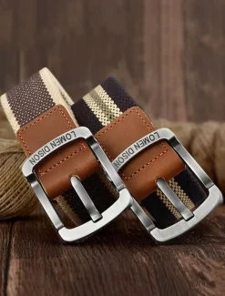 Men's Canvas Belt with Leather Buckle – Durable Woven Belt with Double Eyelets and Metal Buckle, Casual Style for Everyday Wear