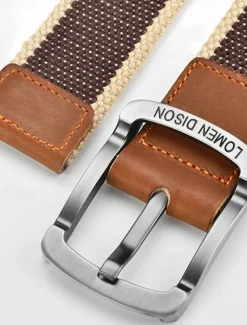 Men's Canvas Belt with Leather Buckle – Durable Woven Belt with Double Eyelets and Metal Buckle, Casual Style for Everyday Wear
