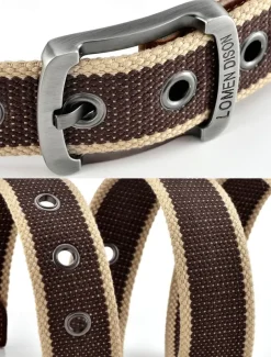 Men's Canvas Belt with Leather Buckle – Durable Woven Belt with Double Eyelets and Metal Buckle, Casual Style for Everyday Wear