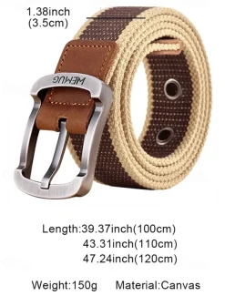 Men's Canvas Belt with Leather Buckle – Durable Woven Belt with Double Eyelets and Metal Buckle, Casual Style for Everyday Wear