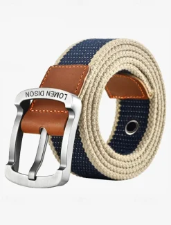 Men's Canvas Belt with Leather Buckle – Durable Woven Belt with Double Eyelets and Metal Buckle, Casual Style for Everyday Wear