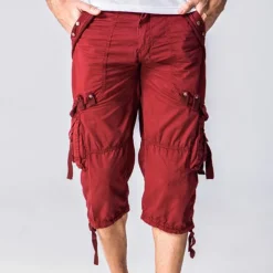 Men's Capri Cargo Shorts Cargo Shorts Capri Pants Shorts Summer Shorts Multi Pocket Flap Pocket Plain Comfort Wearable Knee Length Outdoor Sport Daily Fashion Casual Army Green Red
