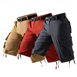 Men's Capri Cargo Shorts Cargo Shorts Capri Pants Shorts Summer Shorts Zipper Multiple Pockets Flap Pocket Plain Comfort Breathable Knee Length Outdoor Vacation Sporty Casual Red Khaki