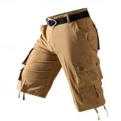 Men's Capri Cargo Shorts Cargo Shorts Capri Pants Shorts Summer Shorts Zipper Multiple Pockets Flap Pocket Plain Comfort Breathable Knee Length Outdoor Vacation Sporty Casual Red Khaki