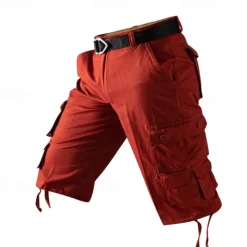 Men's Capri Cargo Shorts Cargo Shorts Capri Pants Shorts Summer Shorts Zipper Multiple Pockets Flap Pocket Plain Comfort Breathable Knee Length Outdoor Vacation Sporty Casual Red Khaki