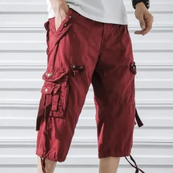 Men's Capri Cargo Shorts Cargo Shorts Shorts Capri Pants Hiking Shorts Leg Drawstring 6 Pocket Plain Comfort Outdoor Daily Going out Fashion Streetwear Black Army Green