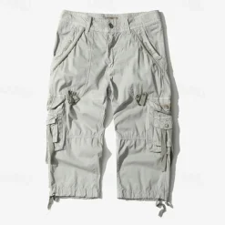 Men's Capri Cargo Shorts Cargo Shorts Shorts Capri Pants Hiking Shorts Leg Drawstring 6 Pocket Plain Comfort Outdoor Daily Going out Fashion Streetwear Black Army Green