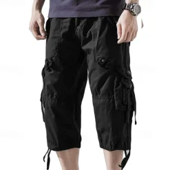 Men's Capri Cargo Shorts Cargo Shorts Shorts Capri Pants Hiking Shorts Leg Drawstring 6 Pocket Plain Comfort Outdoor Daily Going out Fashion Streetwear Black Army Green