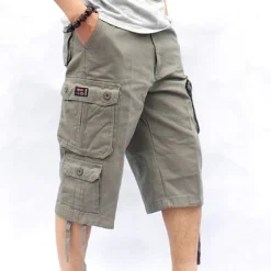 Men's Capri Cargo Shorts Leg Drawstring Multi Pocket Plain Calf-Length Streetwear Classic Style Black Army Green