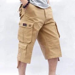 Men's Capri Cargo Shorts Leg Drawstring Multi Pocket Plain Calf-Length Streetwear Classic Style Black Army Green