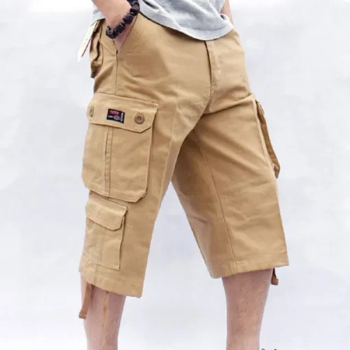 Men's Capri Cargo Shorts Leg Drawstring Multi Pocket Plain Calf-Length Streetwear Classic Style Black Army Green