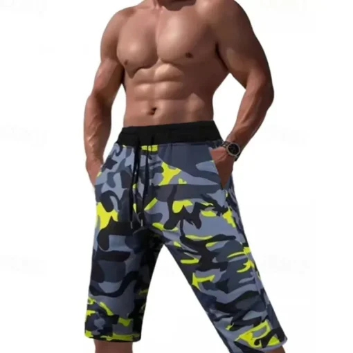 Men's Capri Pants Camo Shorts Summer Shorts Pocket Drawstring Elastic Waist Graphic Camouflage Camo / Camouflage Comfort Breathable Calf-Length Outdoor Vacation Sport Casual Yellow Sky Blue