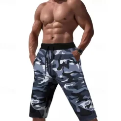 Men's Capri Pants Camo Shorts Summer Shorts Pocket Drawstring Elastic Waist Graphic Camouflage Camo / Camouflage Comfort Breathable Calf-Length Outdoor Vacation Sport Casual Yellow Sky Blue