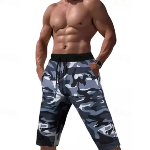 Men's Capri Pants Camo Shorts Summer Shorts Pocket Drawstring Elastic Waist Graphic Camouflage Camo / Camouflage Comfort Breathable Calf-Length Outdoor Vacation Sport Casual Yellow Sky Blue