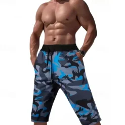 Men's Capri Pants Camo Shorts Summer Shorts Pocket Drawstring Elastic Waist Graphic Camouflage Camo / Camouflage Comfort Breathable Calf-Length Outdoor Vacation Sport Casual Yellow Sky Blue
