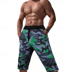 Men's Capri Pants Camo Shorts Summer Shorts Pocket Drawstring Elastic Waist Graphic Camouflage Camo / Camouflage Comfort Breathable Calf-Length Outdoor Vacation Sport Casual Yellow Sky Blue