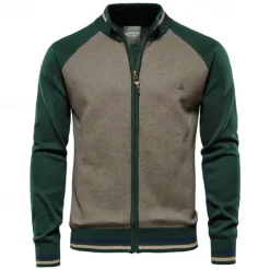 Men's Cardigan Sweater Cardigan Ribbed Knit Regular Tops Zipper Color Block Standing Collar Knitwear Neutral Outdoor Clothing Apparel Spring & Fall Black Navy Blue S M L