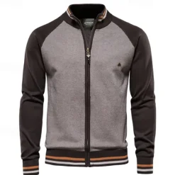 Men's Cardigan Sweater Cardigan Ribbed Knit Regular Tops Zipper Color Block Standing Collar Knitwear Neutral Outdoor Clothing Apparel Spring & Fall Black Navy Blue S M L