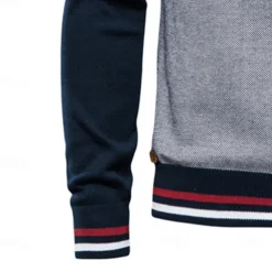 Men's Cardigan Sweater Cardigan Ribbed Knit Regular Tops Zipper Color Block Standing Collar Knitwear Neutral Outdoor Clothing Apparel Spring & Fall Black Navy Blue S M L