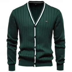 Men's Cardigan Sweater Cropped Sweater Knit Sweater Ribbed Knit Regular Patchwork Button-Down Color Block V Neck Fashion Classic Daily Wear Date Clothing Apparel Fall & Winter Black Navy Blue S M L