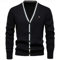 Men's Cardigan Sweater Cropped Sweater Knit Sweater Ribbed Knit Regular Patchwork Button-Down Color Block V Neck Fashion Classic Daily Wear Date Clothing Apparel Fall & Winter Black Navy Blue S M L