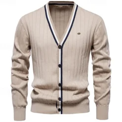 Men's Cardigan Sweater Cropped Sweater Knit Sweater Ribbed Knit Regular Patchwork Button-Down Color Block V Neck Fashion Classic Daily Wear Date Clothing Apparel Fall & Winter Black Navy Blue S M L