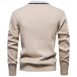 Men's Cardigan Sweater Cropped Sweater Knit Sweater Ribbed Knit Regular Patchwork Button-Down Color Block V Neck Fashion Classic Daily Wear Date Clothing Apparel Fall & Winter Black Navy Blue S M L