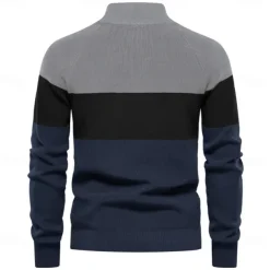 Men's Cardigan Sweater Zip Sweater Knit Patchwork Zipper Color Block Turtleneck Knitwear Elegant School Training Clothing Apparel Bishop Sleeve Fall Winter Navy Blue Royal Blue S M L