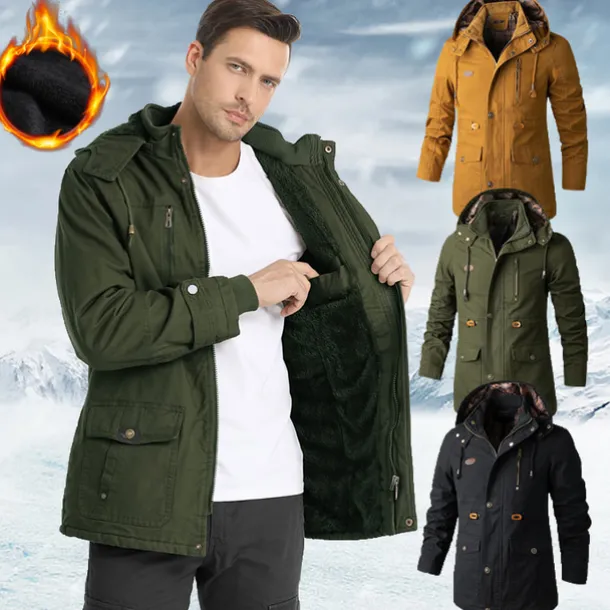 Men's Cargo Jacket Hiking Windbreaker Hiking Fleece Jacket Winter Outdoor Thermal Warm Windproof Breathable Lightweight Outerwear Parka Trench Coat Ski / Snowboard Fishing Climbing Black Yellow Army