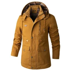 Men's Cargo Jacket Hiking Windbreaker Hiking Fleece Jacket Winter Outdoor Thermal Warm Windproof Breathable Lightweight Outerwear Parka Trench Coat Ski / Snowboard Fishing Climbing Black Yellow Army