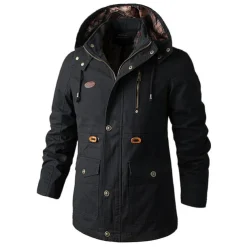 Men's Cargo Jacket Hiking Windbreaker Hiking Fleece Jacket Winter Outdoor Thermal Warm Windproof Breathable Lightweight Outerwear Parka Trench Coat Ski / Snowboard Fishing Climbing Black Yellow Army