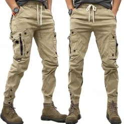 Men's Cargo Pants Cargo Trousers Pocket Drawstring Elastic Waist Plain Comfort Breathable Outdoor Daily Going out Fashion Casual Black Khaki