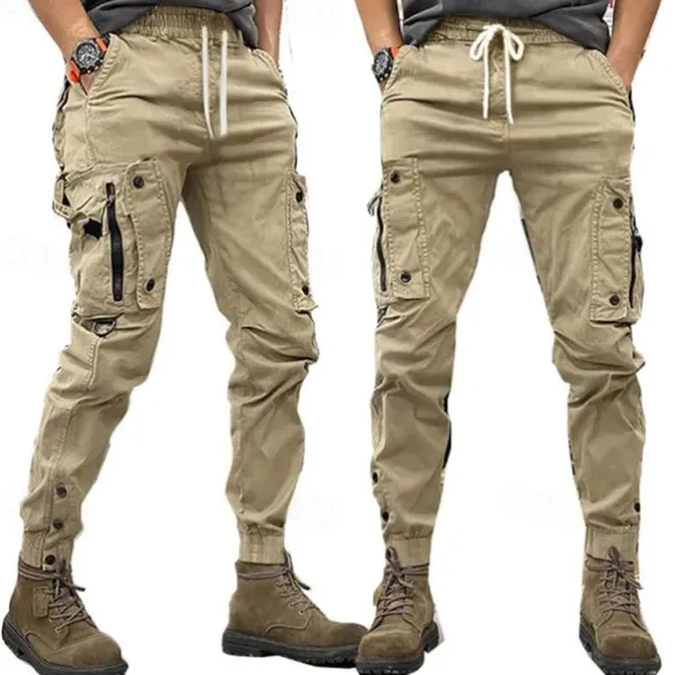 Men's Cargo Pants Cargo Trousers Pocket Drawstring Elastic Waist Plain Comfort Breathable Outdoor Daily Going out Fashion Casual Black Khaki
