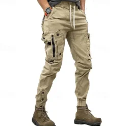 Men's Cargo Pants Cargo Trousers Pocket Drawstring Elastic Waist Plain Comfort Breathable Outdoor Daily Going out Fashion Casual Black Khaki