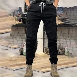 Men's Cargo Pants Cargo Trousers Pocket Drawstring Elastic Waist Plain Comfort Breathable Outdoor Daily Going out Fashion Casual Black Khaki