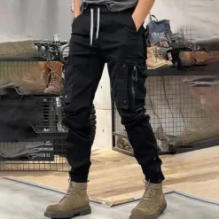 Men's Cargo Pants Cargo Trousers Pocket Drawstring Elastic Waist Plain Comfort Breathable Outdoor Daily Going out Fashion Casual Black Khaki