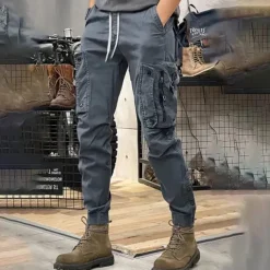Men's Cargo Pants Cargo Trousers Pocket Drawstring Elastic Waist Plain Comfort Breathable Outdoor Daily Going out Fashion Casual Black Khaki