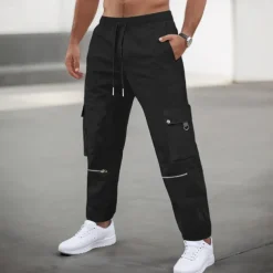 Men's Cargo Pants Cargo Trousers Trousers Casual Pants Zipper Drawstring Elastic Waist Plain Comfort Soft Full Length Outdoor Daily Running Fashion Streetwear Black Brown