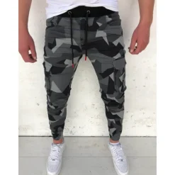 Men's Cargo Pants Cargo Trousers Joggers Trousers Camo Pants Drawstring Elastic Waist Classic Camouflage Comfort Soft Full Length Daily Sports Stylish Casual Camouflage Dark Gray Micro-elastic