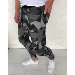 Men's Cargo Pants Cargo Trousers Joggers Trousers Camo Pants Drawstring Elastic Waist Classic Camouflage Comfort Soft Full Length Daily Sports Stylish Casual Camouflage Dark Gray Micro-elastic