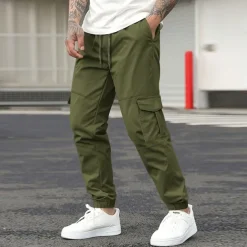Men's Cargo Pants Cargo Trousers Joggers Trousers Casual Pants Pocket Drawstring Elastic Waist Plain Comfort Soft Full Length Outdoor Casual Daily Fashion Streetwear Black Green