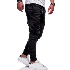 Men's Cargo Pants Cargo Trousers Joggers Trousers Elastic Waist Flap Pocket Solid Color Going out Weekend Streetwear Stylish Black Red