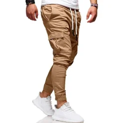 Men's Cargo Pants Cargo Trousers Joggers Trousers Elastic Waist Flap Pocket Solid Color Going out Weekend Streetwear Stylish Black Red