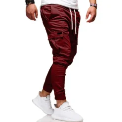 Men's Cargo Pants Cargo Trousers Joggers Trousers Elastic Waist Flap Pocket Solid Color Going out Weekend Streetwear Stylish Black Red